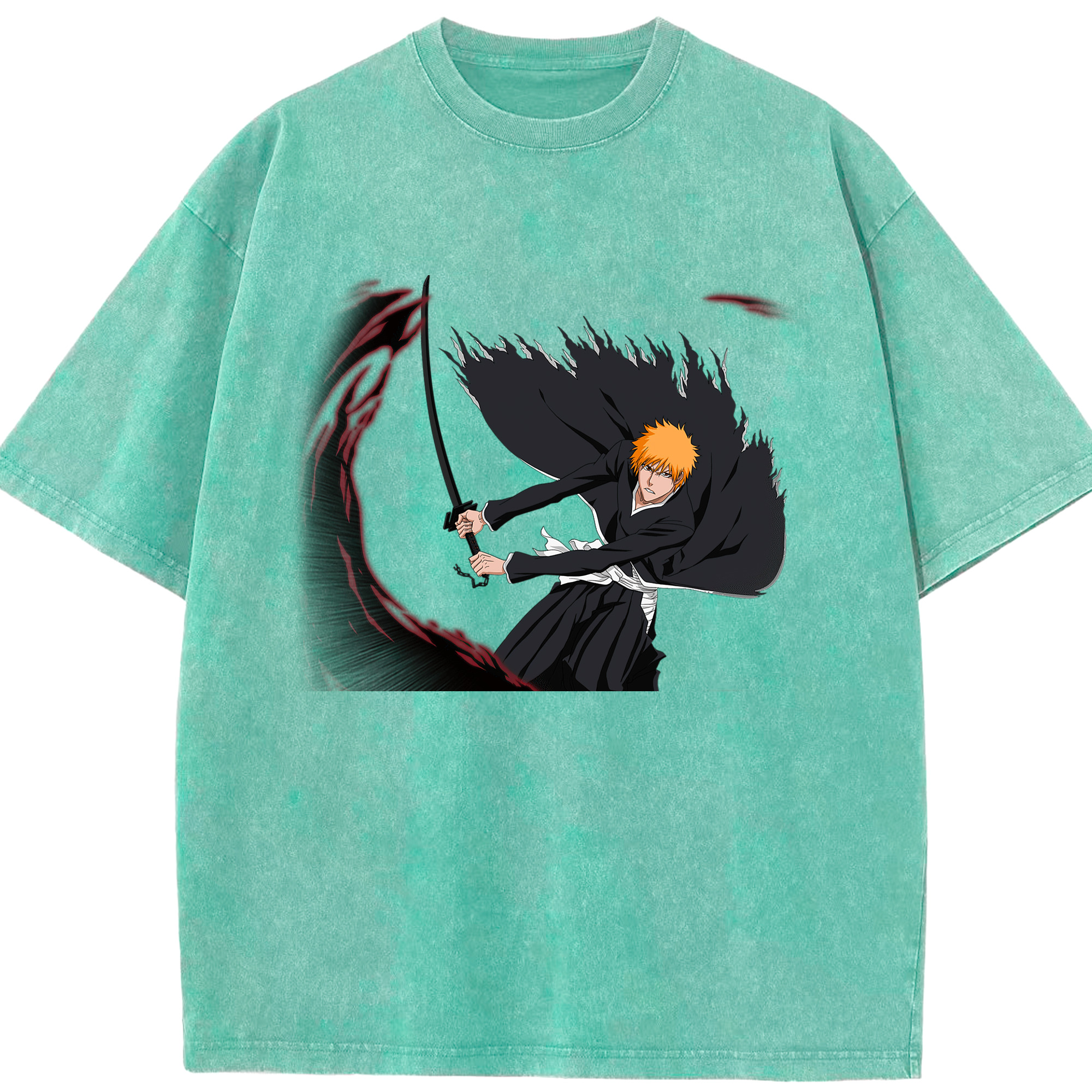 （画像用） ブリーチ 黒崎一護（くろさき いちご）BLEACH Kurosaki Ichigo 綿100% ヴィンテージ風 半袖Tシャツ（フロントプリント）